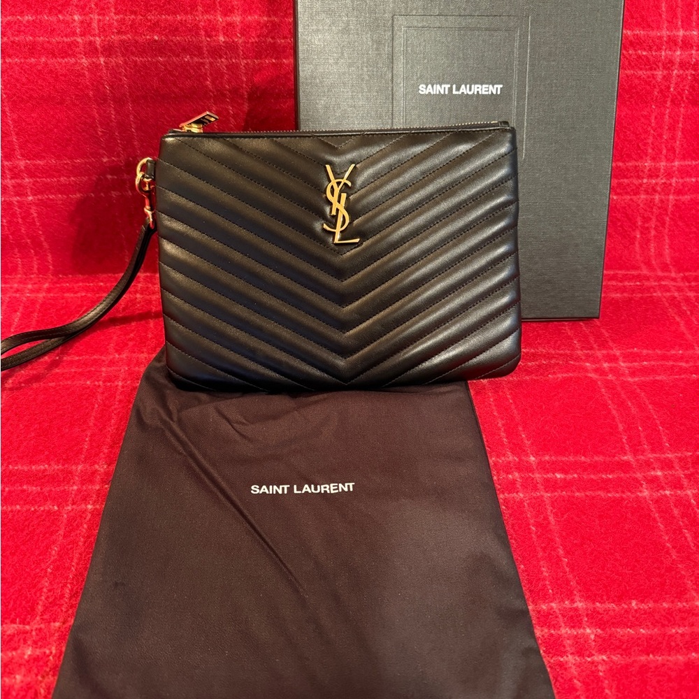 Saint Laurent Black Quilted Monogram Clutch